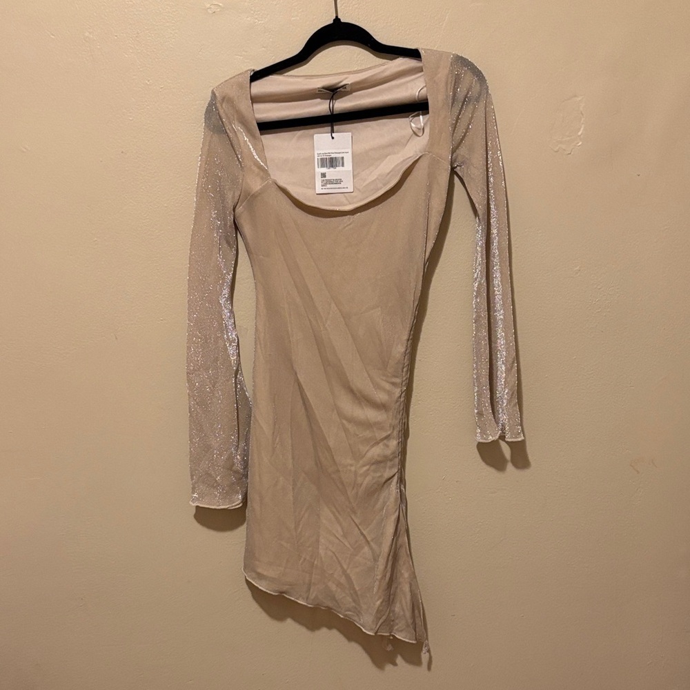 Princess Polly Shimmering Cream Long Sleeve Dress